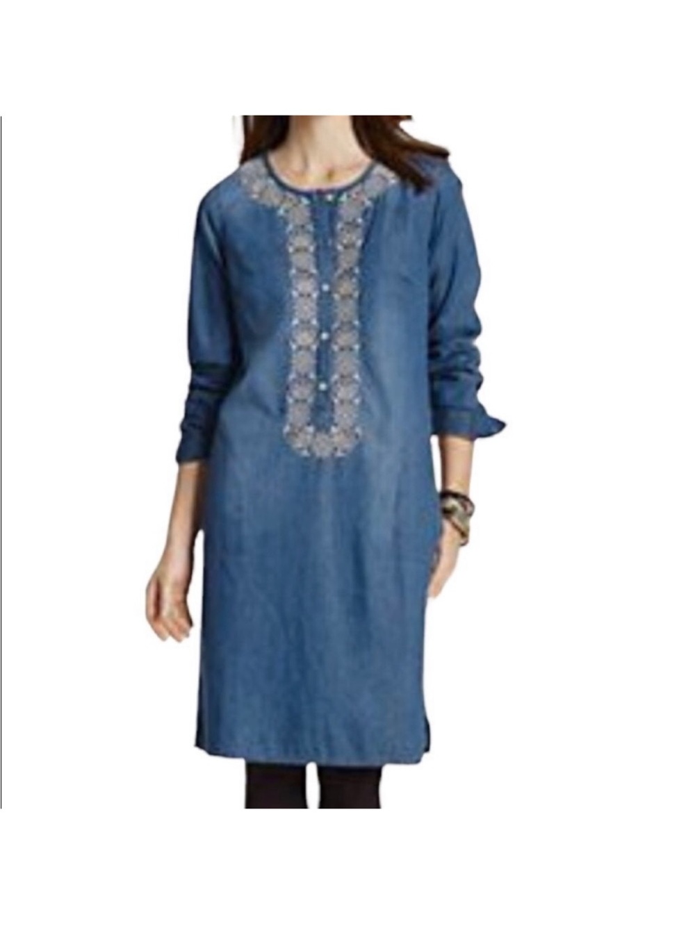 J. Jill Embroidered Chambray Denim Dress. Size Small